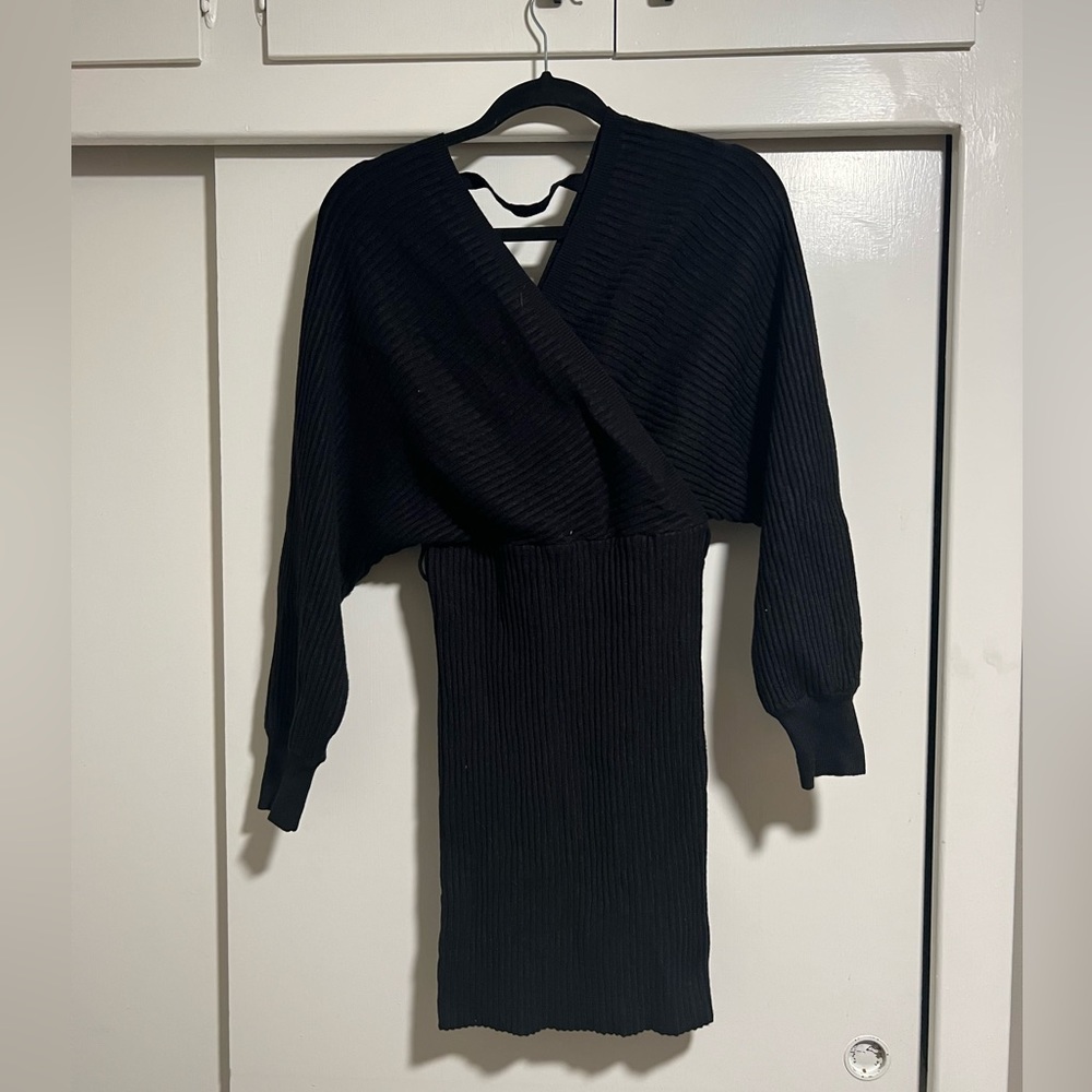 Black knit bubble sleeve dress